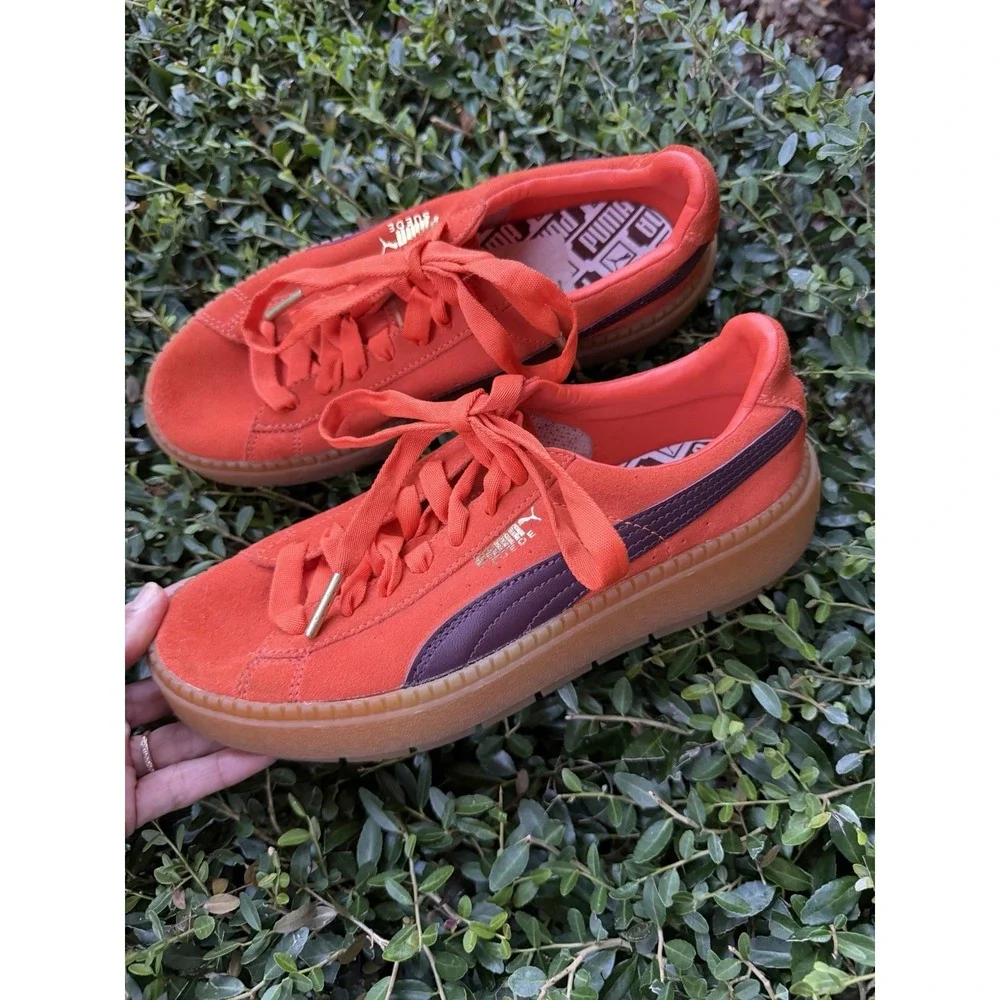 Puma Platform Trace Block Lace Up Orange/Purple Suede Leather Sz7 Trainers Rare